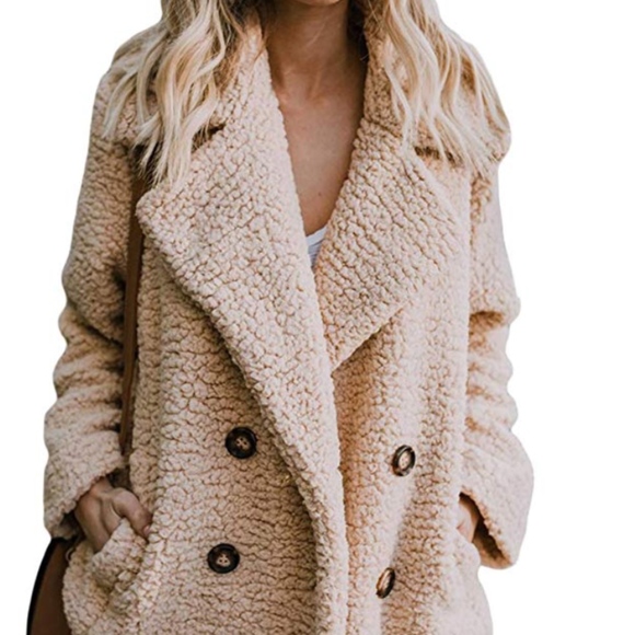 Jackets & Blazers - Fleece Open Front Coat Pockets Outerwear